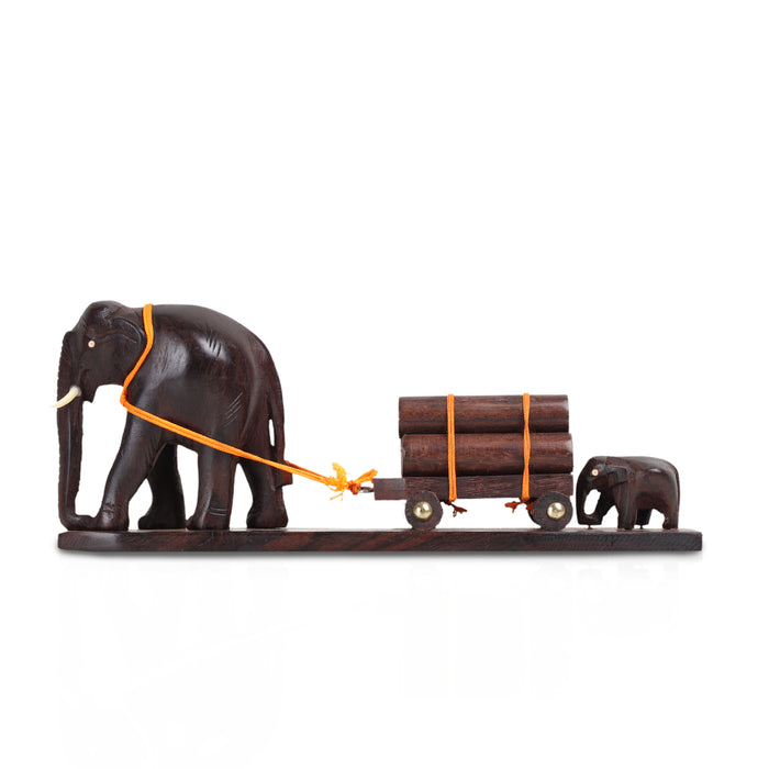 Elephant Cart  - 3  Inches |  Wooden Elephant Statue/ Elephant Idol for Home Decor