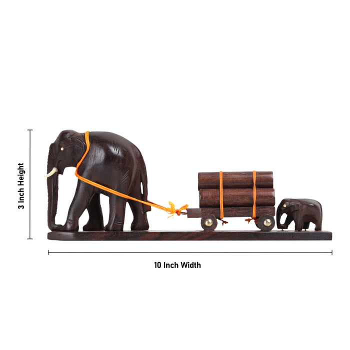 Elephant Cart  - 3  Inches |  Wooden Elephant Statue/ Elephant Idol for Home Decor