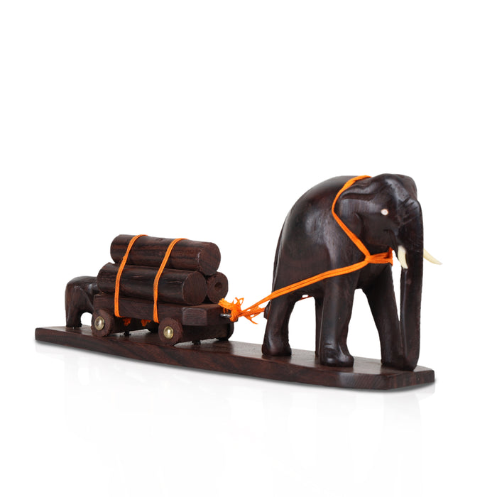 Elephant Cart  - 3  Inches |  Wooden Elephant Statue/ Elephant Idol for Home Decor