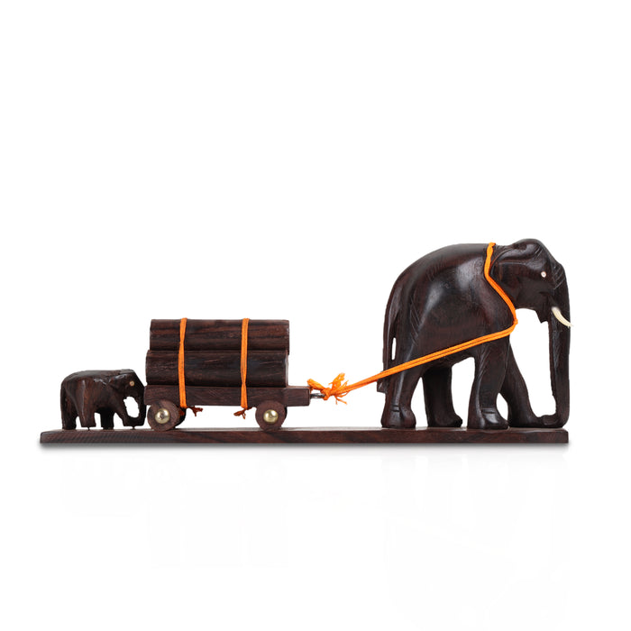 Elephant Cart  - 3  Inches |  Wooden Elephant Statue/ Elephant Idol for Home Decor