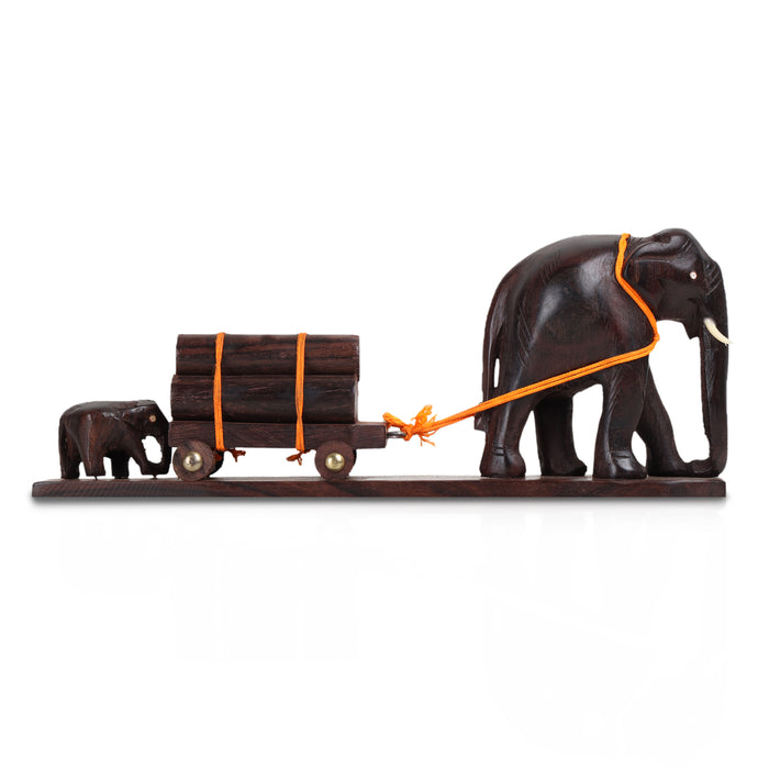 Elephant Cart  - 4  Inches |  Wooden Elephant Statue/ Elephant Idol for Home Decor