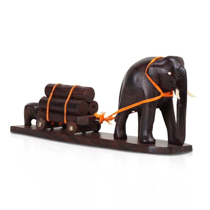 Elephant Cart  - 4  Inches |  Wooden Elephant Statue/ Elephant Idol for Home Decor