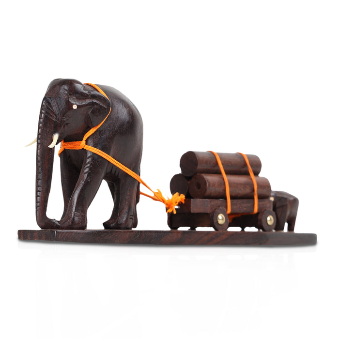 Elephant Cart  - 4  Inches |  Wooden Elephant Statue/ Elephant Idol for Home Decor