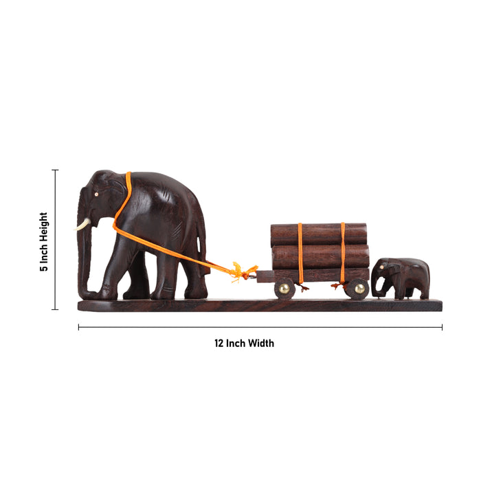 Elephant Cart  - 5  Inches |  Wooden Elephant Statue/ Elephant Idol for Home Décor