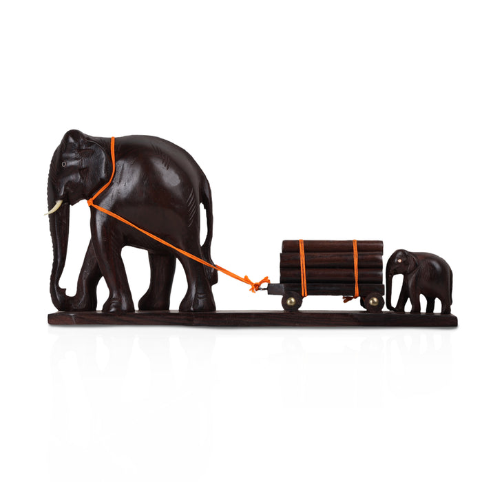 Elephant Cart  - 6  Inches |  Wooden Elephant Statue/ Elephant Idol for Home Décor