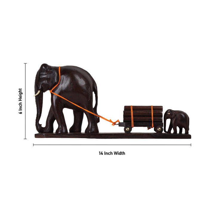 Elephant Cart  - 6  Inches |  Wooden Elephant Statue/ Elephant Idol for Home Décor