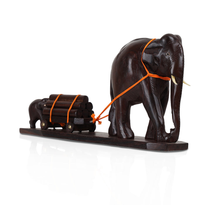 Elephant Cart  - 6  Inches |  Wooden Elephant Statue/ Elephant Idol for Home Décor