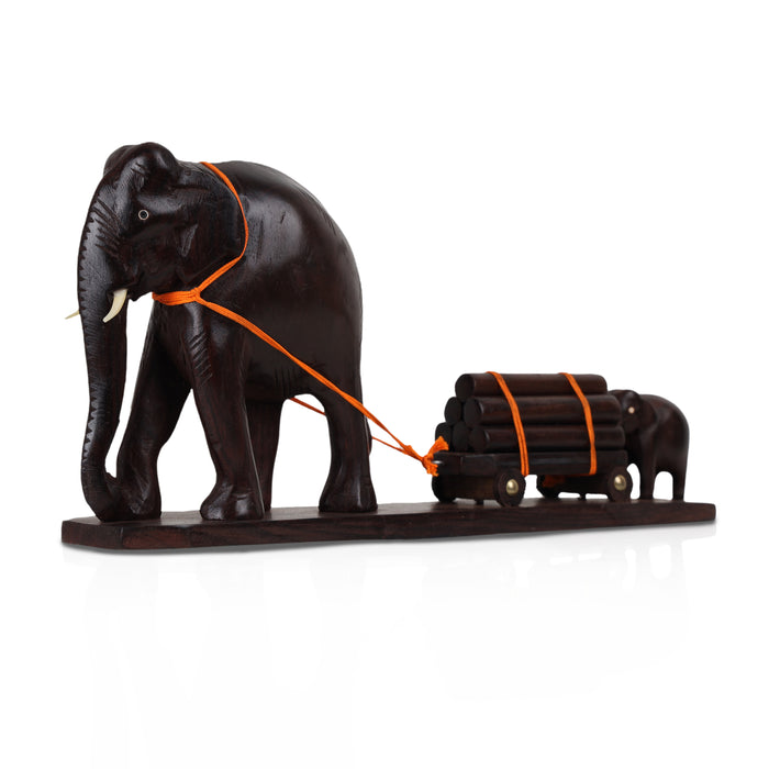 Elephant Cart  - 6  Inches |  Wooden Elephant Statue/ Elephant Idol for Home Décor