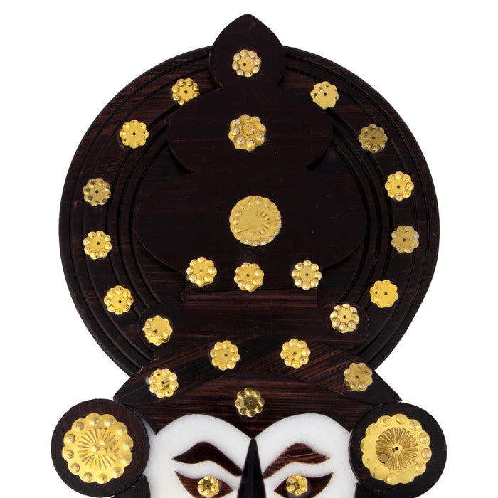 Kathakali Head - 8 x 5.5 Inches | Wooden Wall Hanging/ Kathakali Carved Wood Wall Art for Home