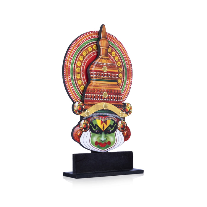 Kathakali Head with Stand - 10 x 6 Inches | Wooden Wall Hanging/ Printed Kathakali Carved Face for Home