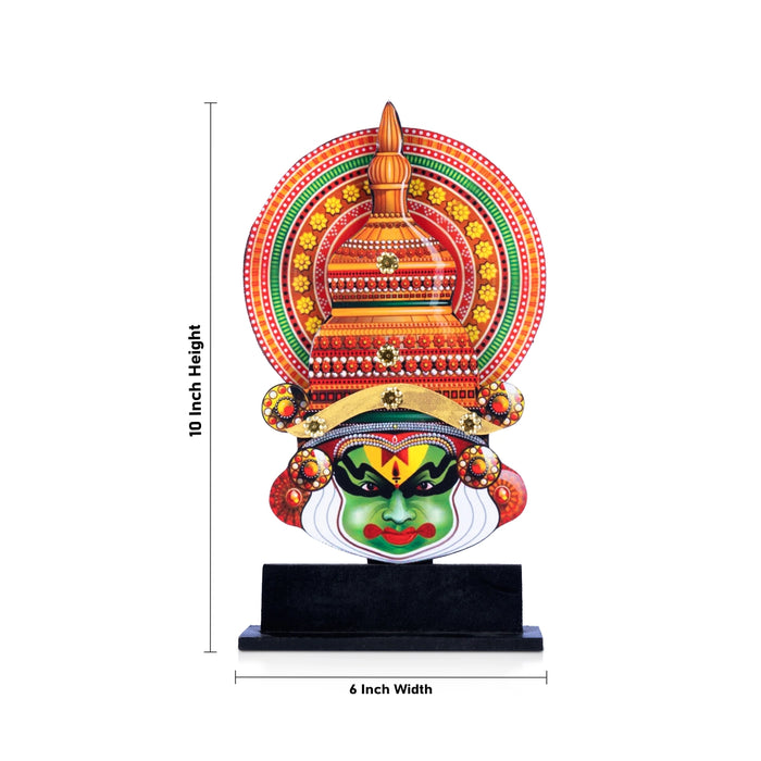 Kathakali Head with Stand - 10 x 6 Inches | Wooden Wall Hanging/ Printed Kathakali Carved Face for Home