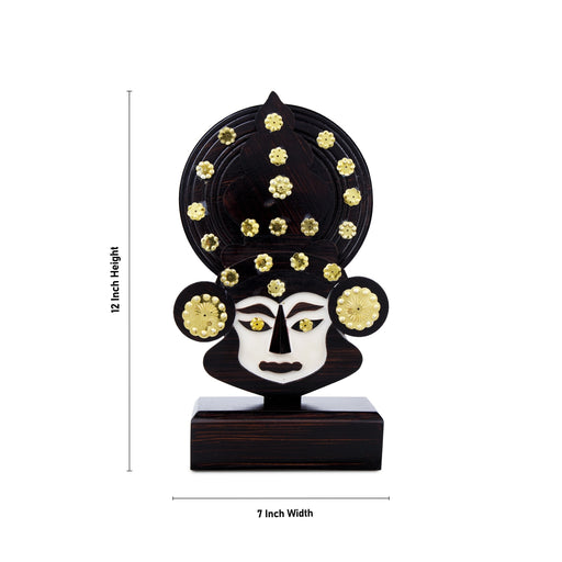 Kathakali Head with Stand - 12 x 7 Inches | Wooden Kathakali Face/ Painted Kathakali Face for Home - Table Stand Accessories