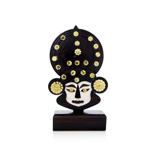 Kathakali Head with Stand - 8 x 5 Inches | Wooden Kathakali Face/ Painted Kathakali Face for Home - Table Stand Accessories