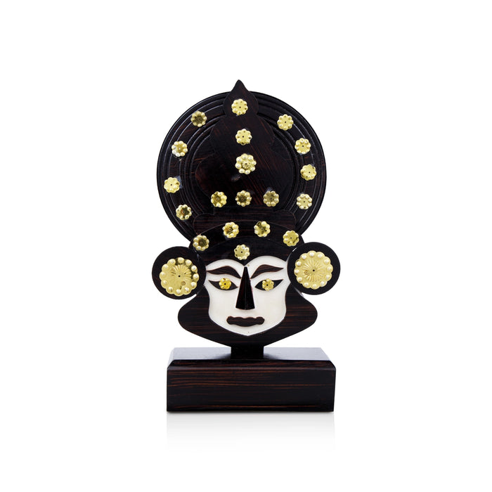 Kathakali Head with Stand - 8 x 5 Inches | Wooden Kathakali Face/ Painted Kathakali Face for Home - Table Stand Accessories