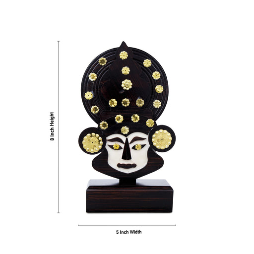 Kathakali Head with Stand - 8 x 5 Inches | Wooden Kathakali Face/ Painted Kathakali Face for Home - Table Stand Accessories