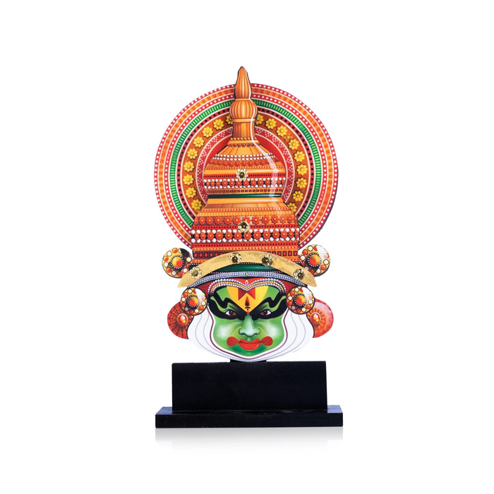 Kathakali Head with Stand - 12 x 7 Inches | Wooden Wall Hanging/ Printed Kathakali Carved Face for Home - Table Stand Accessories