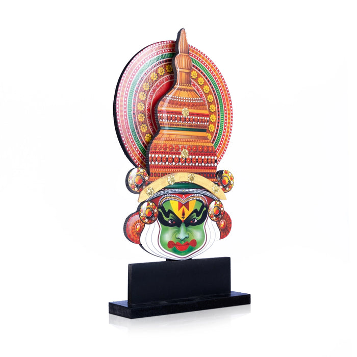 Kathakali Head with Stand - 12 x 7 Inches | Wooden Wall Hanging/ Printed Kathakali Carved Face for Home