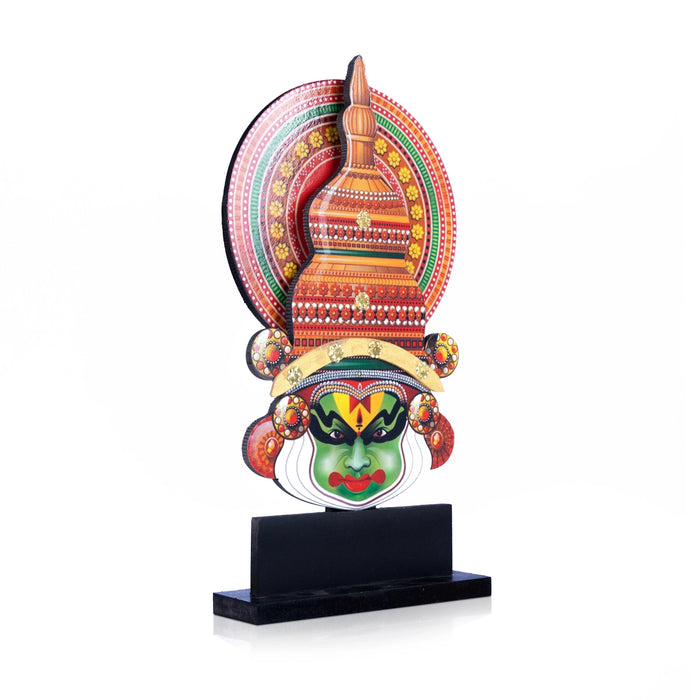 Kathakali Head with Stand - 12 x 7 Inches | Wooden Wall Hanging/ Printed Kathakali Carved Face for Home - Table Stand Accessories
