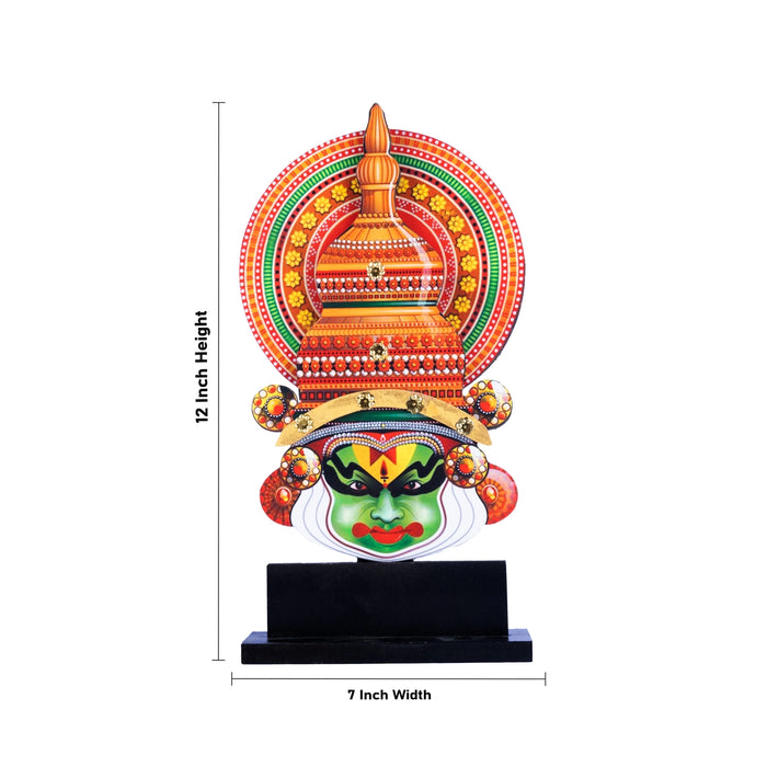 Kathakali Head with Stand - 12 x 7 Inches | Wooden Wall Hanging/ Printed Kathakali Carved Face for Home