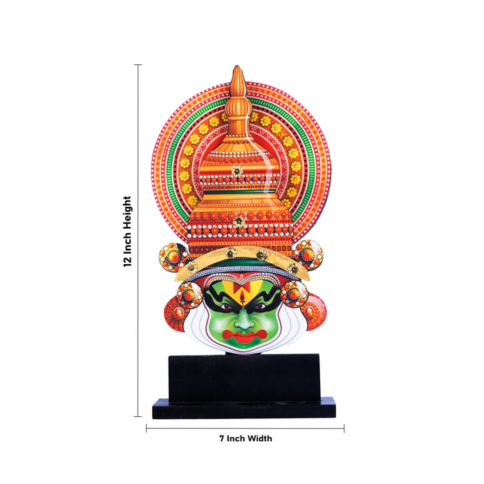 Kathakali Head with Stand - 12 x 7 Inches | Wooden Wall Hanging/ Printed Kathakali Carved Face for Home - Table Stand Accessories
