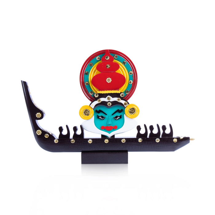 Kathakali Head with Boat Men - 10 x 19 Inches | Wooden Kathakali Face/ Painted Kathakali Face for Home