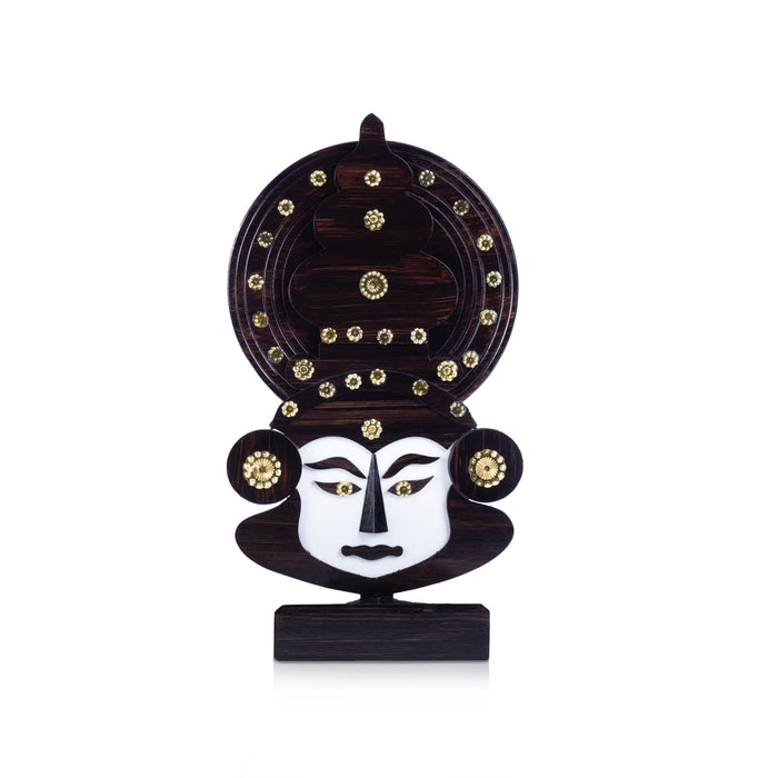 Kathakali Head with Stand - 14 x 7.5 Inches | Wooden Wall Hanging/ Kathakali Carved Face for Home - Table Stand Accessories