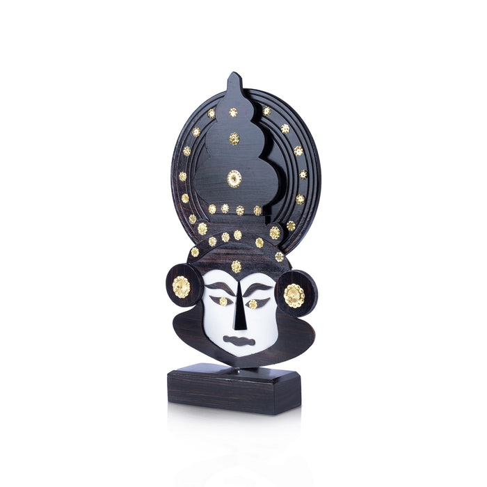 Kathakali Head with Stand - 14 x 7.5 Inches | Wooden Wall Hanging/ Kathakali Carved Face for Home - Table Stand Accessories