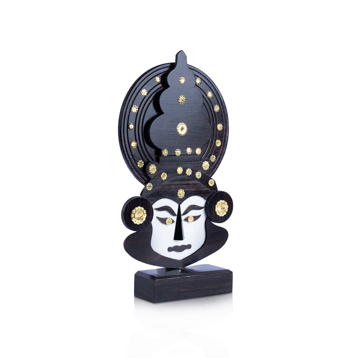 Kathakali Head with Stand - 14 x 7.5 Inches | Wooden Wall Hanging/ Kathakali Carved Face for Home - Table Stand Accessories