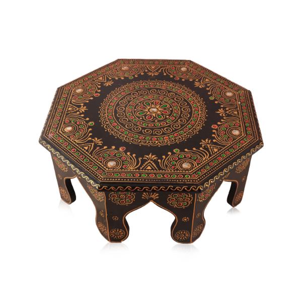 Wooden Chowki - 12 Inches | Hexagon Shape Bajot/ Manai/ Pooja Chowki for Home - Pooja Aasan & Bajot & Pooja Mat