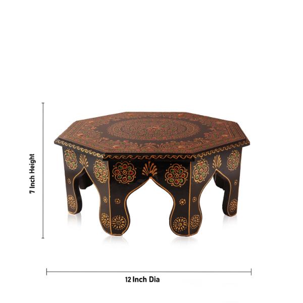 Wooden Chowki - 14 Inches | Hexagon Shape Bajot/ Manai/ Pooja Chowki for Home - Pooja Aasan & Bajot & Pooja Mat