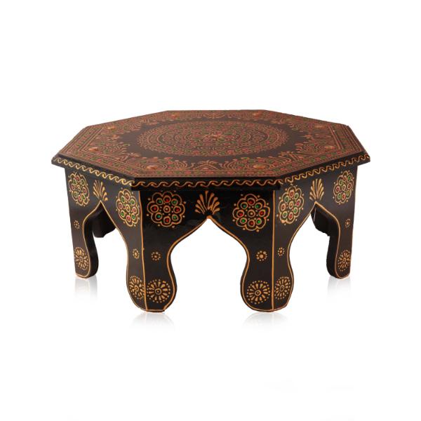 Wooden Chowki - 14 Inches | Hexagon Shape Bajot/ Manai/ Pooja Chowki for Home - Pooja Aasan & Bajot & Pooja Mat