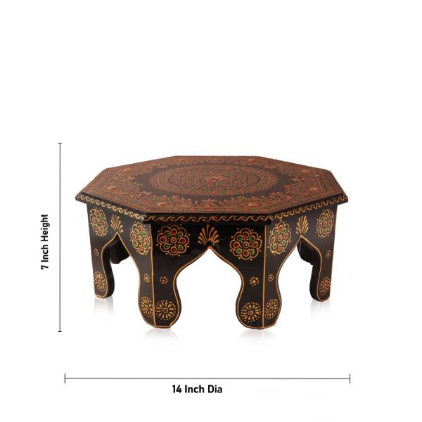 Wooden Chowki - 14 Inches | Hexagon Shape Bajot/ Manai/ Pooja Chowki for Home - Pooja Aasan & Bajot & Pooja Mat