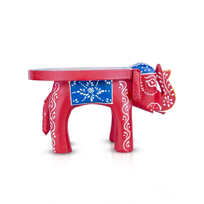 Painted Elephant Stool - 4 x 7.5 Inches | Wooden Stool/ Decorative Stool for Living Room/ 295 Gms