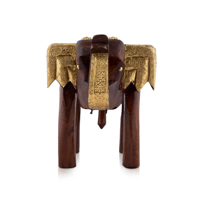 Elephant Stool - 6 x 10 Inches | Wooden Stool/ Brass Inlaid Design Decorative Stool for Home