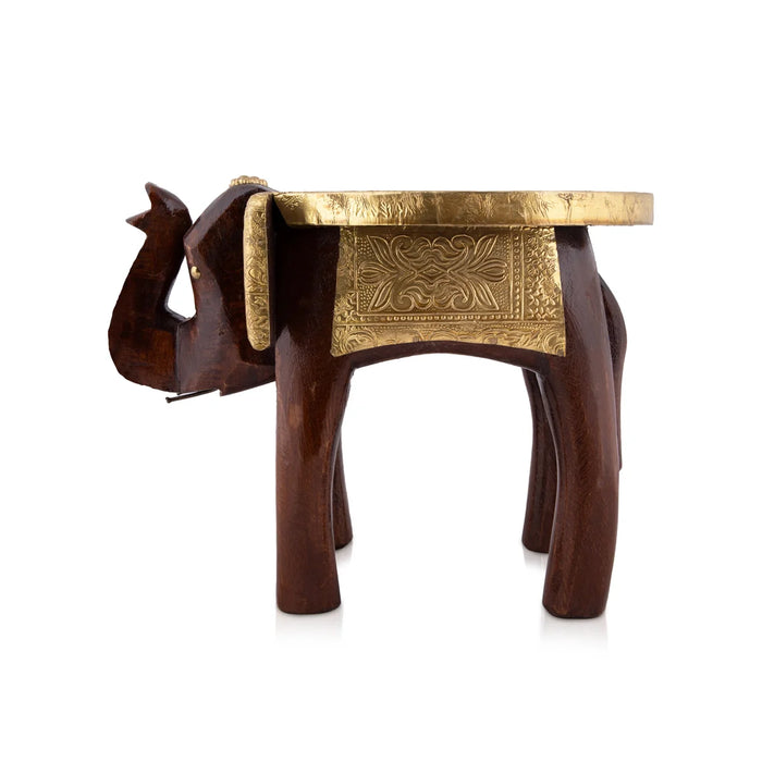 Elephant Stool - 6 x 10 Inches | Wooden Stool/ Brass Inlaid Design Decorative Stool for Home