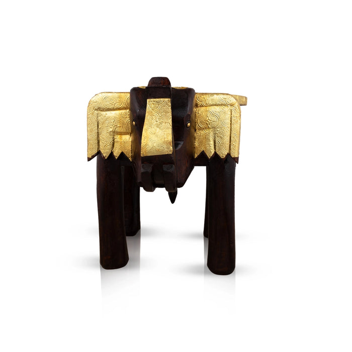 Elephant Stool - 12 X 15 Inches | Wooden Stool/ Brass Sheet Inlaid Decorative Stool For Home Decor - Handicraft Items