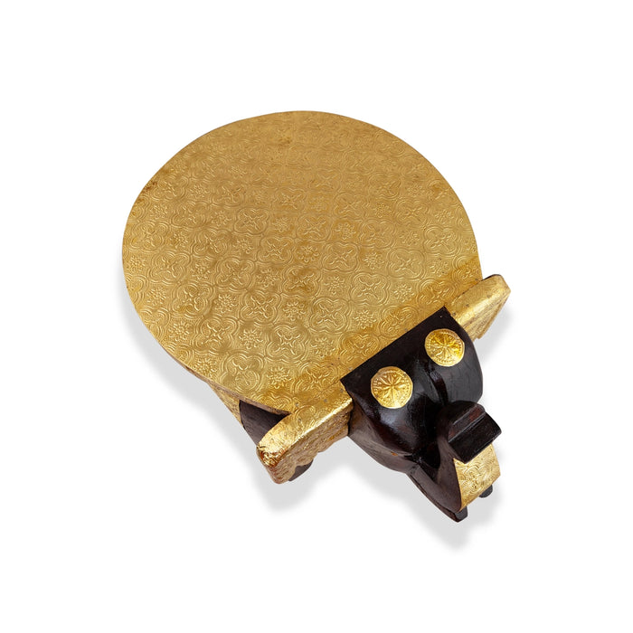 Elephant Stool - 12 X 15 Inches | Wooden Stool/ Brass Sheet Inlaid Decorative Stool For Home Decor - Handicraft Items