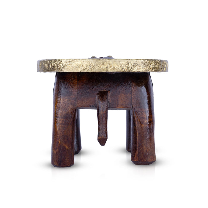 Elephant Stool - 4 x 7 Inches | Wooden Stool/ Brass Sheet Inlaid Decorative Stool For Home Decor