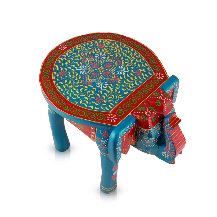 Painted Elephant Stool - 12 Inches | Decorative Stand/ Decorative Stool for Living Room/ Assorted Colour