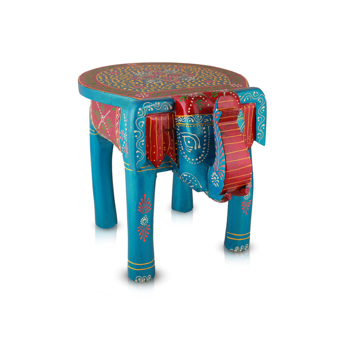 Painted Elephant Stool - 12 Inches | Decorative Stand/ Decorative Stool for Living Room/ Assorted Colour