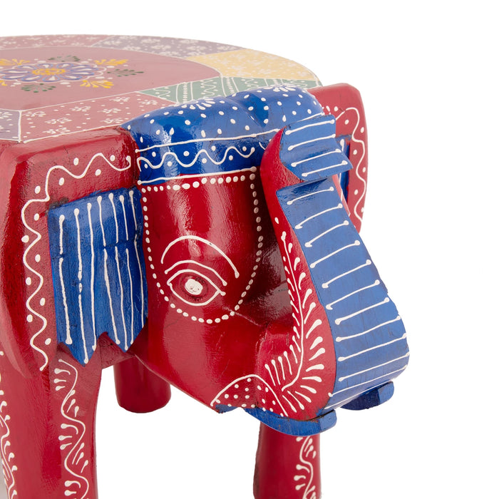 Elephant Stool Wood - 15 x 20 Inches | Painted Decorative Stand/ Decorative Stool for Living Room - Table