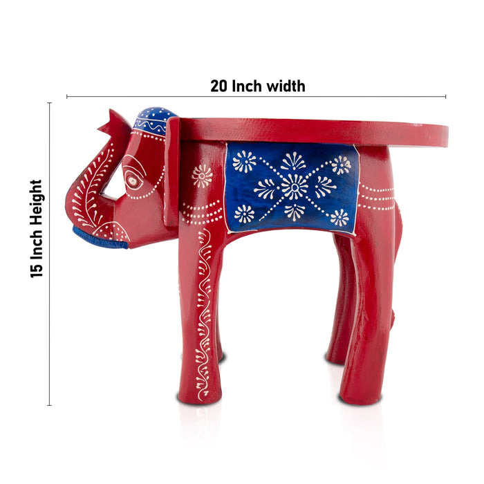 Elephant Stool Wood - 15 x 20 Inches | Painted Decorative Stand/ Decorative Stool for Living Room - Table