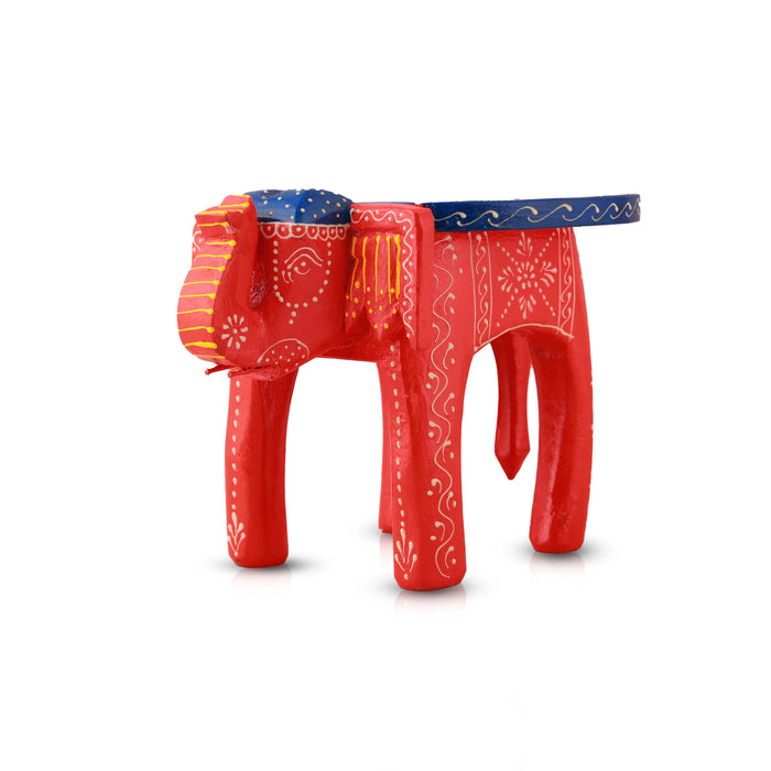 Painted Elephant Stool - 6 Inches | Decorative Stand/ Decorative Stool for Living Room/ Assorted Colour