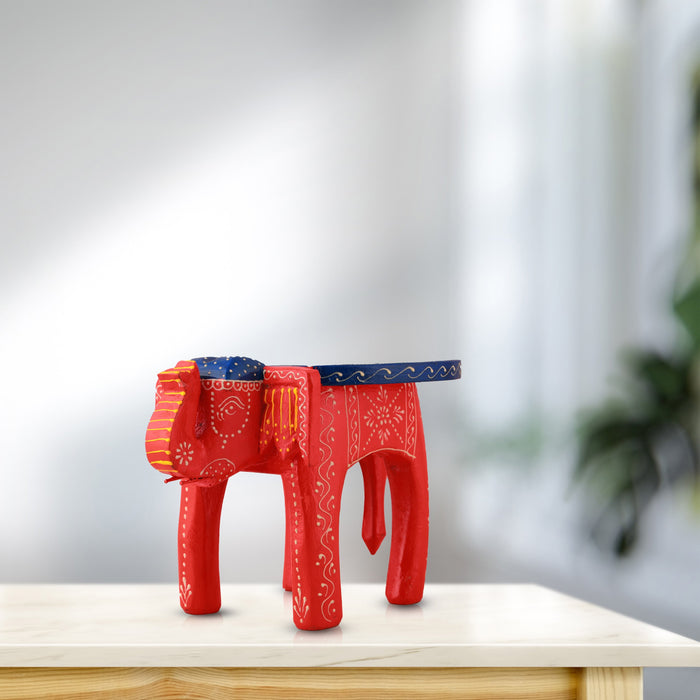 Painted Elephant Stool - 6 Inches | Decorative Stand/ Decorative Stool for Living Room/ Assorted Colour