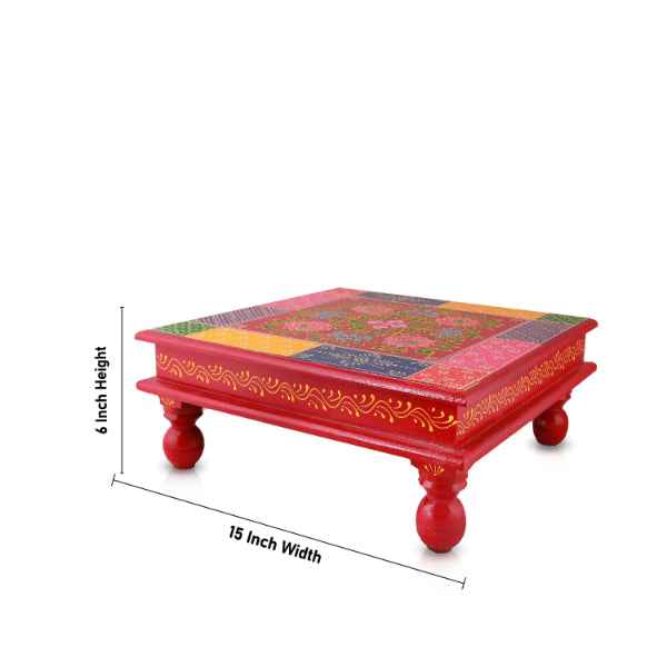 Wooden Chowki - 15 Inches | Bajot/ Manai/ Pooja Chowki for Home - Pooja Aasan & Bajot & Pooja Mat
