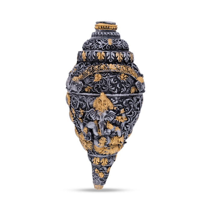 Ganesh Murti Design Shankh - 2.75 X 8 X 3 Inches | Ganpati Murti Conch Shell/ Marble Dust Sangu For Pooja - Pooja Shankh