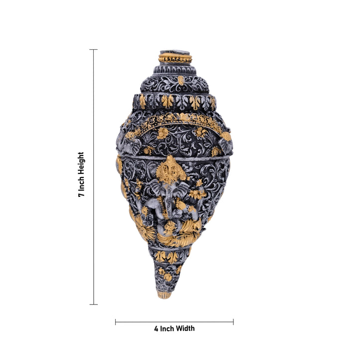 Ganesh Murti Design Shankh - 2.75 X 8 X 3 Inches | Ganpati Murti Conch Shell/ Marble Dust Sangu For Pooja - Pooja Shankh