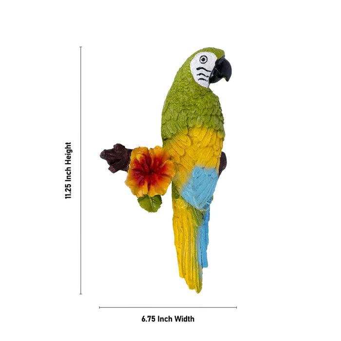 Parrot Statue Sitting On Tree Wall Hanging-11.25 X 6.75 Inch | Resin Parrot Figurine/Parrot Sculpture For Home - Wall Hanging