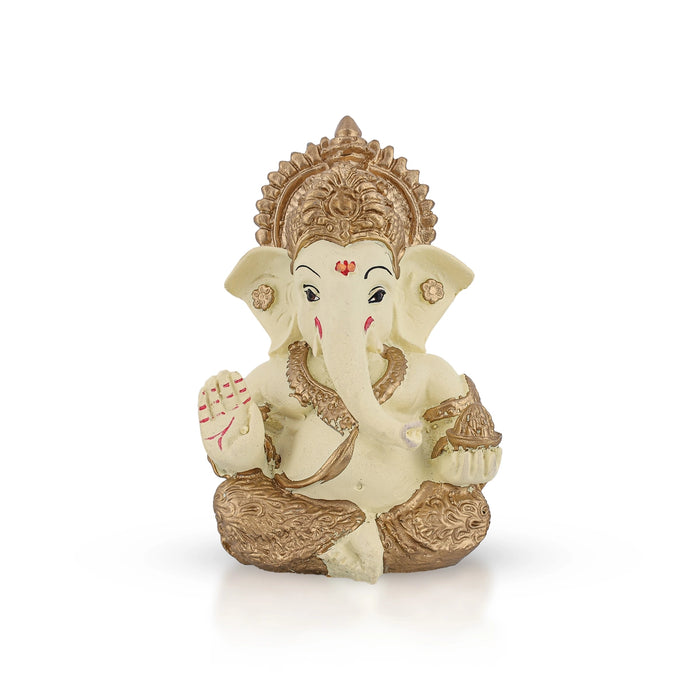 Ganesha Sitting Murti - 3.5 x 5 Inches | Marble Dust Idol/ Vinayagar Statue For Pooja space