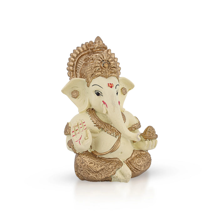 Ganesha Sitting Murti - 3.5 x 5 Inches | Marble Dust Idol/ Vinayagar Statue For Pooja space